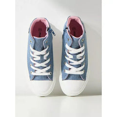 Denim Canvas Hi-Top Sneakers with Lace-Up Closure Blue