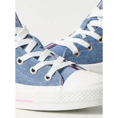 Denim Canvas Hi-Top Sneakers with Lace-Up Closure Blue
