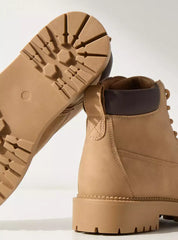 MAX FASHION Plain Ankle Boots with Lace Detail and Zip Closure-Brown