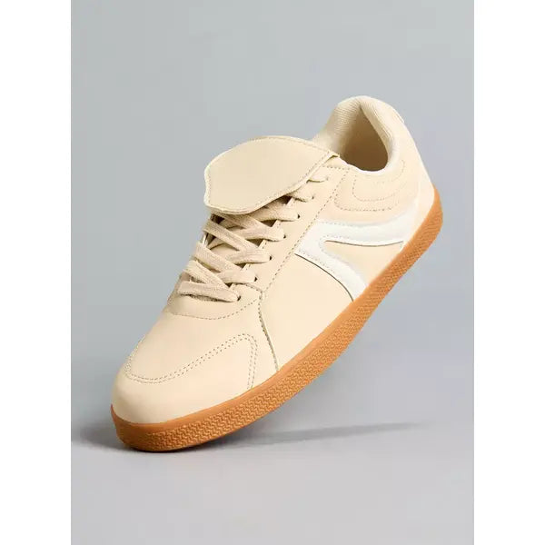 Panelled Sneakers with Lace-Up Closure Cream