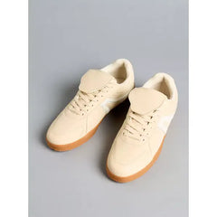 Panelled Sneakers with Lace-Up Closure Cream