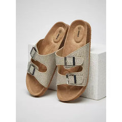 MAX FASHION Embellished Cork Sandals with Buckle Closure-Cream