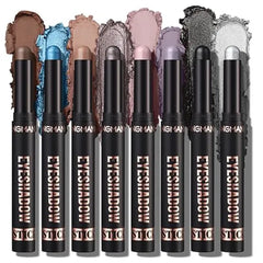 LANGMANNI 8 PCS Soft Smooth Cream Eyeshadow Stick Gift Set,Matte Earth Color+Bright Metal Color Contour Stick,Waterproof & Long Lasting Eyeshadow