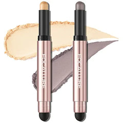 FOCALLURE 2PCS No Crease Eyeshadow Stick,Shimmer and Matte Cream Eyeshadow Pencil Crayon,Long Lasting Waterproof Eye Brightener Stick With Blending Brush
