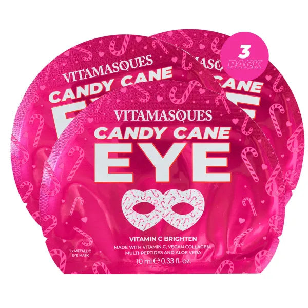 Vitamasques Candy Cane Vitamin C Eye Mask 3 Pack - Korean Skin Care Eye Mask with Aloe Vera to Reduce Puffy Eyes