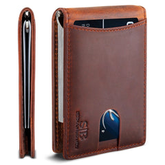 Serman Brands Money Clip Slim Wallet - RFID Blocking Minimalist Bifold for Men, Thin Front Pocket Design