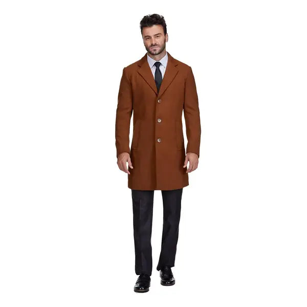 Men's Tailored Wool Blend Notch Collar Wool Blend Walker Car Coat