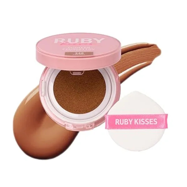 Ruby Kisses Cushion Foundation, Full Coverage Korean Makeup, Lightweight & Long Lasting, All Day Natural Glowy Finish for All Skin Types with Hyaluronic Acid & Bakuchiol