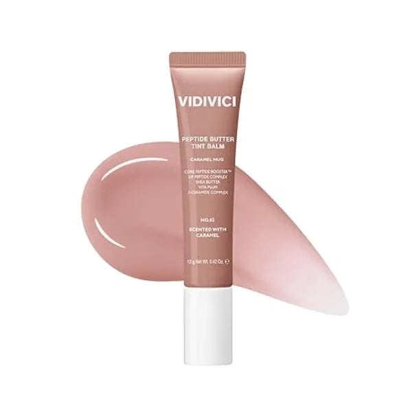 VIDIVICI Peptide Butter Tint Balm 10 Color Variants, Moisturizing Lip Tint with Melting Peptide Complex & Sheer Tinted Glow