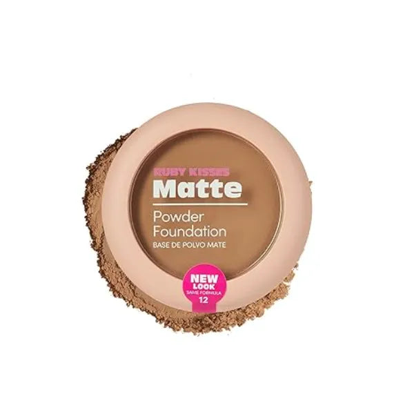 Ruby Kisses Face Powder Foundation, Pressed Compact Makeup Setting Powder, Full Coverage Matte Lightweight, Long-Lasting, Perfect Finishing Powder, Convenient, Sponge & Mirror Included