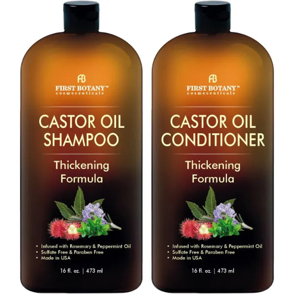 First Botany Castor Oil Shampoo and Conditioner - An Anti Hair Loss Set Thickening formula For Hair Regrowth, Anti Thinning Sulfate Free For Men & Women Anti Dandruff Treatment - 16 oz