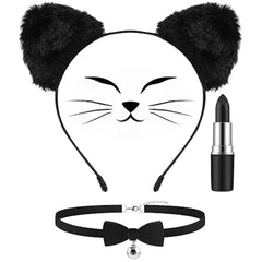 Mysense Black Cat Costume Accessories for Women Girls,Furry Cat Ears Headband,Bell Choker Necklace&Black Lipstick for Halloween Costumes Party Cosplay Makeup