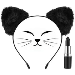 Mysense Black Cat Costume Accessories for Women Girls,Furry Cat Ears Headband,Bell Choker Necklace&Black Lipstick for Halloween Costumes Party Cosplay Makeup