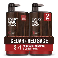 Every Man Jack Hydrating Mens 3-in-1 All Over Wash for All Skin and Hair Types - Body Wash, Shampoo and Conditioner with Naturally Derived Ingredients - 28.8oz (Pack of 2)