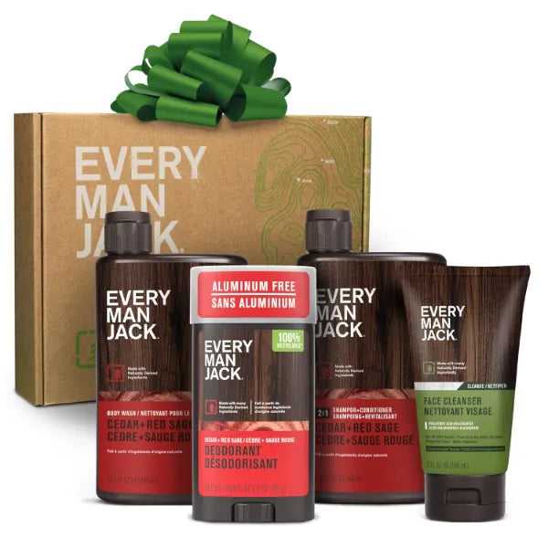 Every Man Jack Men's Bath and Body Gift Set - Clean Ingredients, Includes Hydrating Body Wash, 2-in-1 Shampoo, Aluminum-free Deodorant & Face Wash
