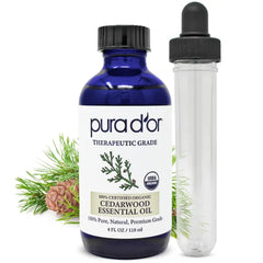 PURA D'OR Organic Essential Oil (4oz with Glass Dropper) - 100% Pure, Natural, Therapeutic Grade for Hair, Skin, Body & Aromatherapy Diffuser