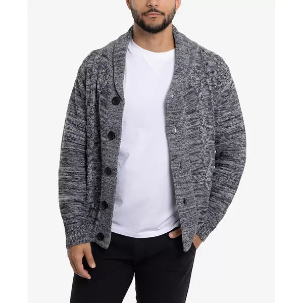 X-Ray Men's Shawl Collar Cable Knit Cardigan