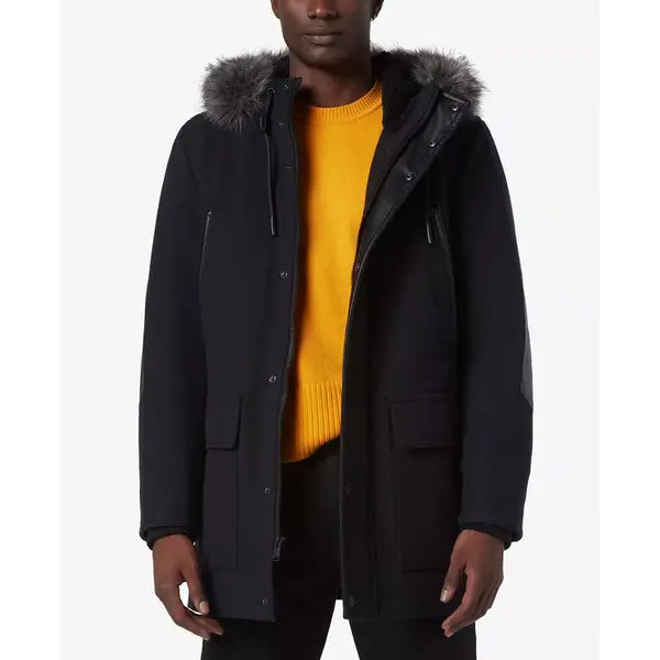 Men's Dawson Hooded Parka with Faux-Leather & Faux-Fur Trim