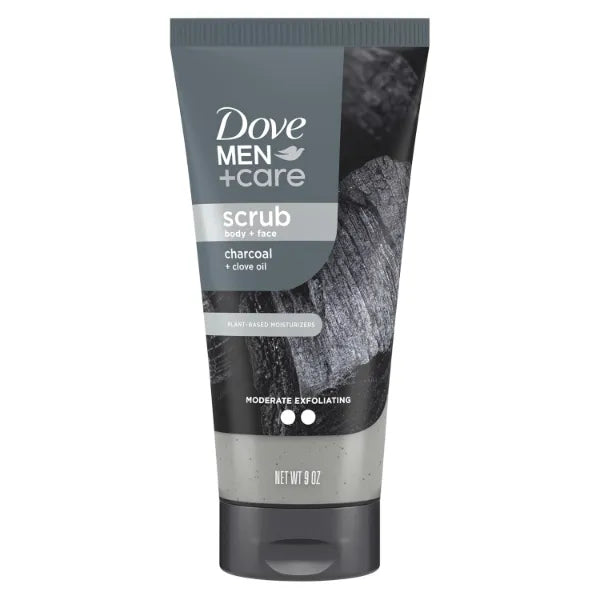 DOVE MEN + CARE Body and Face Scrub, Deeply Exfoliates for Hydrated & Nourished Skin 100% Gentle Cleanser, No Sulfate Cleansers or Parabens - 9 oz
