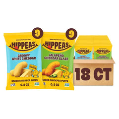 Hippeas Chickpea Puffs, Variety Pack, Groovy White Cheddar, Jalapeño Cheddar, All Dressed, 18 x 0.8 oz, Baked Crunchy Chickpea Snacks, 3g Plant Protein, 2g Fiber & 50% Less Fat, Dairy & Gluten Free