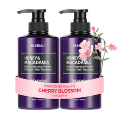 KUNDAL Honey & Macadamia Natural Conditioner Korean Hair Care Damage Repair, Deep Hydration, Long Lasting Fragrance, with Honey, Argan Oil, Macadamia Oil 16.9fl oz (Pack of 2) (White Musk)