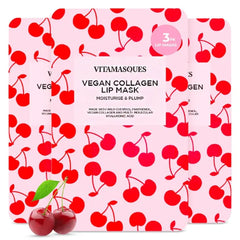 Vitamasques Lip Mask, 3-Pack - Collagen Lip Mask Sheets, Repair for Dry & Chapped Lips - Nourishing & Hydrating - Wild Cherries & Hyaluronic Acid - Vegan & Cruelty-Free Korean Skin Care