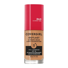Covergirl Outlast Extreme Wear 3-in-1 Full Coverage Liquid Foundation, SPF 18 Sunscreen