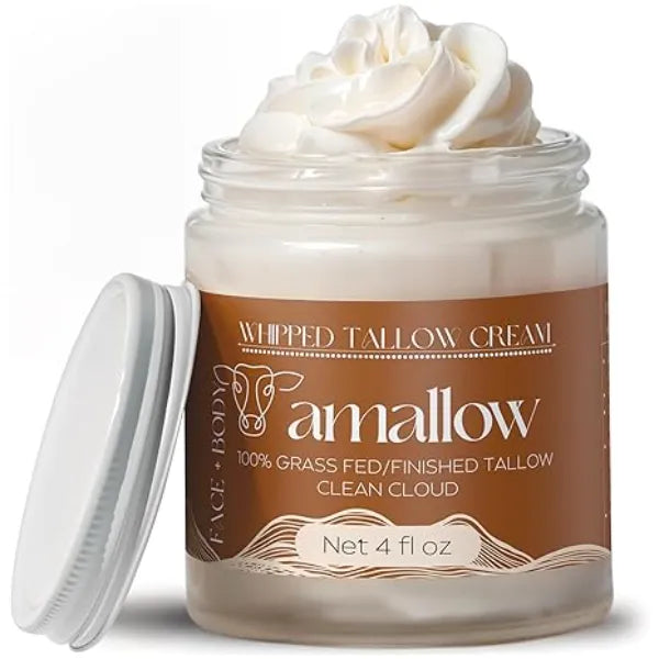 Amallow 100% Grass Fed Beef Tallow for Skin Care Face + Body Whipped Moisturizer for Sensitive Skin Natural Lotion, 4 FL. oz