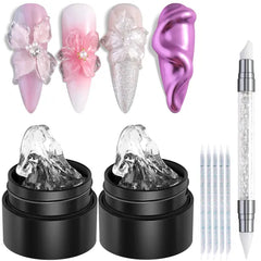 Fcozpjk Solid Builder Gel Kit 2PCS White 3D Sculpting Gel Non Sticky Hand Carving Gels with Silicone Pen Hard Gels for Nails Molding 3D Flowers Nail Design Manicure Salon Supplies