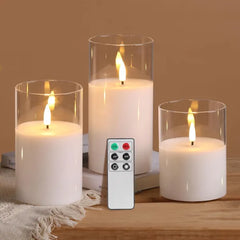 Eywamage Smoke Grey Glass Flameless Pillar Candles with Remote, Flickering LED Battery Candles Table Decor Set of 3