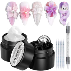 Fcozpjk Solid Builder Gel Kit 2PCS White 3D Sculpting Gel Non Sticky Hand Carving Gels with Silicone Pen Hard Gels for Nails Molding 3D Flowers Nail Design Manicure Salon Supplies