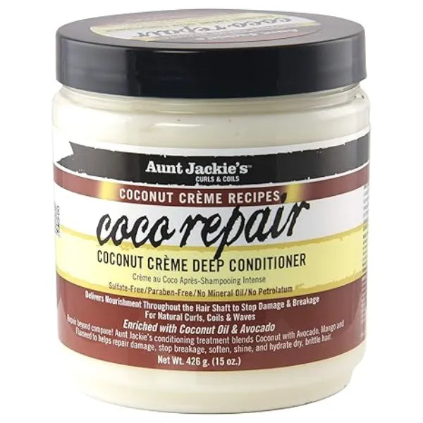 Aunt Jackie's Coconut Crème Recipes Coco Repair Deep Hair Conditioner, Delivers Nourishment, Stops Damage, Breakage for Natural Curls