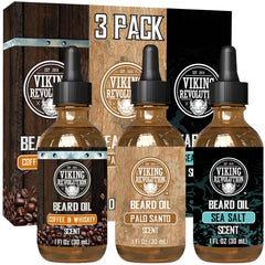 Viking Revolution Beard Oil for Men 3 Pack - Natural Mens Beard Oil Variety Set, Beard Conditioning and Moisturizing for a Healthy Beard - 1oz (Pack of 3)