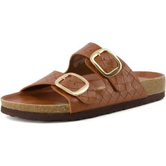 CUSHIONAIRE Lang Slip On Cork Footbed Womens Sandals - Comfortable Slides with Adjustable Buckle Flat Sandals for Women 2025
