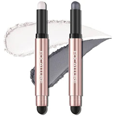 FOCALLURE 2PCS No Crease Eyeshadow Stick,Shimmer and Matte Cream Eyeshadow Pencil Crayon,Long Lasting Waterproof Eye Brightener Stick With Blending Brush