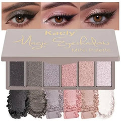 Kaely 6 Colors Mini Rose Pink Eye Shadow Palette Makeup, Mauve Plum Matte Shimmer Eyeshadow Palette for Older Women Highly Pigmented Waterproof