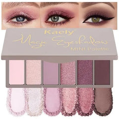 Kaely 6 Colors Mini Rose Pink Eye Shadow Palette Makeup, Mauve Plum Matte Shimmer Eyeshadow Palette for Older Women Highly Pigmented Waterproof