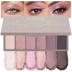 Kaely 6 Colors Mini Rose Pink Eye Shadow Palette Makeup, Mauve Plum Matte Shimmer Eyeshadow Palette for Older Women Highly Pigmented Waterproof