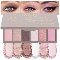 Kaely 6 Colors Mini Rose Pink Eye Shadow Palette Makeup, Mauve Plum Matte Shimmer Eyeshadow Palette for Older Women Highly Pigmented Waterproof