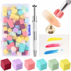Fcozpjk Soft Sponges with Grabbing Pen for Ombre and Aura Nail Art with Brush, Professional Manicure Nail Art Tools Accessories Supplies, 100 Pieces