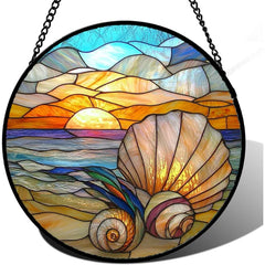 AMDERVEN Pink Rose Stained Glass Window Hanging Suncatcher Gifts for Women 6.3