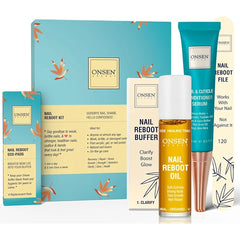 Onsen Secret Complete Nail Reboot & Care Kit – Cuticle Oil, Cuticle Serum, Nail File, 3-Way Buffer Block, Shine Kit & Hand Lotion | Professional Spa-Quality Manicure Set with Organic Ingredients
