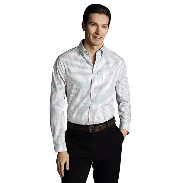 Charles Tyrwhitt Men's Slim Fit Non-Iron Stretch Check Oxford Shirt