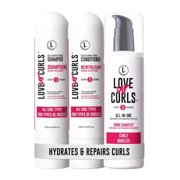Love Ur Curls - Shampoo & Conditioner Set with All in One Curl Cream Styler for Wavy Hair, 3 Step System for Repair and Moisturizing 250ml