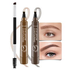 Kaely 2Pcs Microblading Eyebrow Pen with Brush, Magical Precise Waterproof Brow Pen, 4 Tip Eyebrow Contouring Eye Brow Pencils for Women, Creates Natural Brows