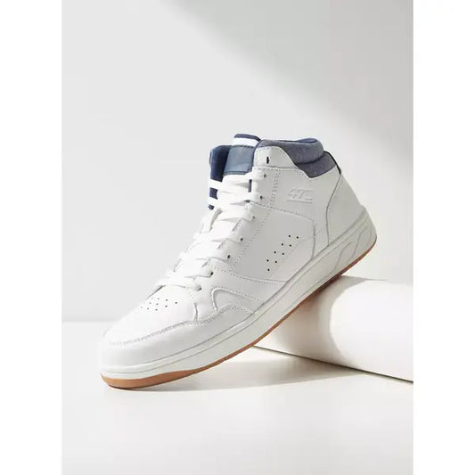 Textured Lace-Up High-Top Sports Shoes - White