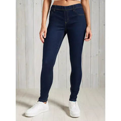 MAX FASHION Plain High-Rise BCI Cotton Jeggings with Elasticated Waistband-Blue