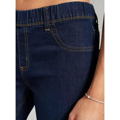 MAX FASHION Plain High-Rise BCI Cotton Jeggings with Elasticated Waistband-Blue