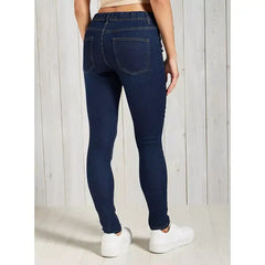 MAX FASHION Plain High-Rise BCI Cotton Jeggings with Elasticated Waistband-Blue