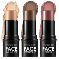 FOCALLURE 3 Pcs Cream Contour Sticks,Shades with Highlighter & Bronzer & Blush,Non-greasy Long-wear Face Contouring Pen,Easy to Sculpt the Face and Create a Lightweight Finishing Makeup
